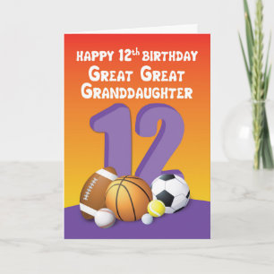 Great Great Granddaughter 12th Birthday Sport Ball Card