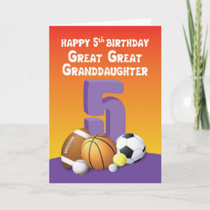 Great Great Granddaughter 5th Birthday Sports Ball Card