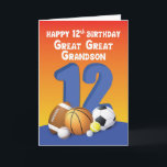 Great Great Grandson 12th Birthday Sports Balls Card<br><div class="desc">Join in the happy celebration of a great great grandson’s 12th birthday. Throw in your fair share of birthday greeting by giving him this colorful and fun card that showcases a assortment of balls on the front.</div>