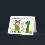 Great Great Grandson 1st Birthday Bear and Fox Card<br><div class="desc">Celebrate a once-in-a-lifetime milestone with this sweet first birthday card for a beloved great great grandson. A cosy bear, joined by his woodland friends, journeys towards a large number 1 in a soft watercolor scene. This charming design captures the joy of a little one's first year and the love that...</div>