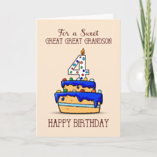 Great Great Grandson 4th Birthday, Sweet Blue Cake Card