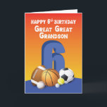 Great Great Grandson 6th Birthday Sports Balls Card<br><div class="desc">A dominant figure on the front is the number six that indicates the age of which your great great grandson will soon be. This card also features a fun inside message that is sure to brighten up his day. Give him this when he celebrates his 6th birthday in due time....</div>