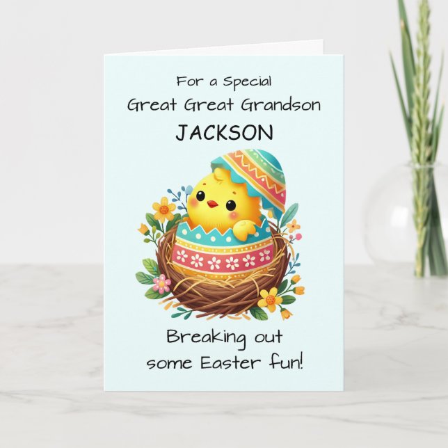 Great Great Grandson Personalise Easter Chick Card (Front)