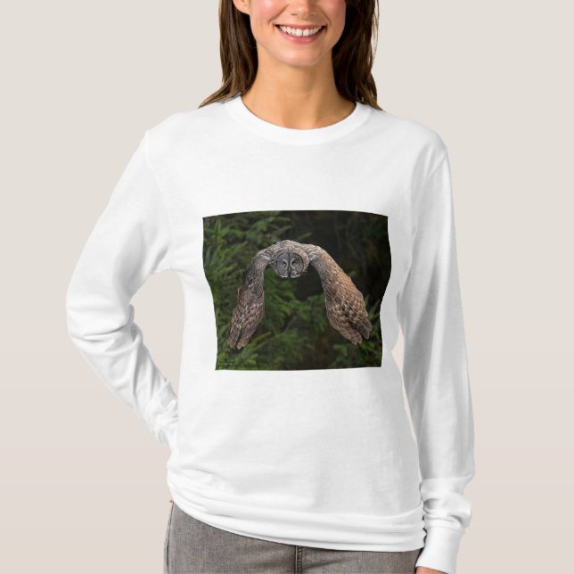 Great Grey Owl ~ Forward Flight T-Shirt (Front)