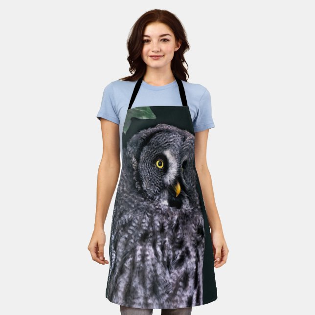 Great Grey Owl Halloween Wildlife Art Apron (Worn)