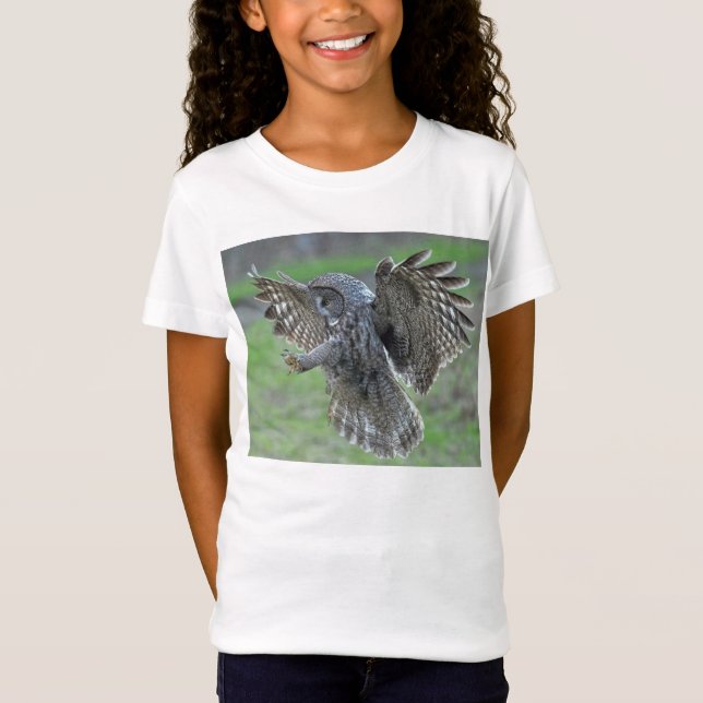 Great Grey Owl ~ Landing T-Shirt (Front)