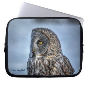 Great Grey Owl Raptor Winter Wildlife Photo Laptop Sleeve