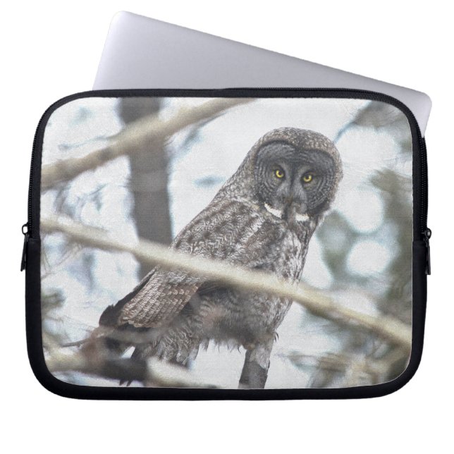 Great Grey Owl with Mouse Wildlife Art Laptop Sleeve (Front)