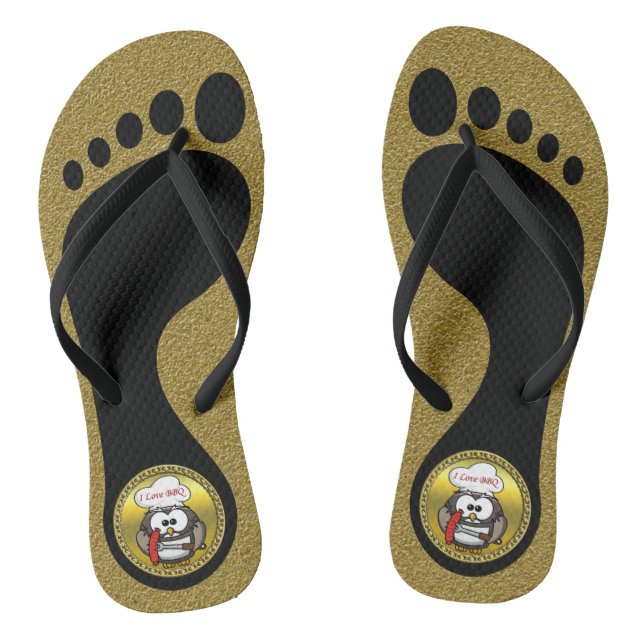 Great horn owl with BBQ in hand and a gold frame Jandals (Footbed)
