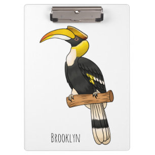 Great hornbill bird cartoon illustration  clipboard