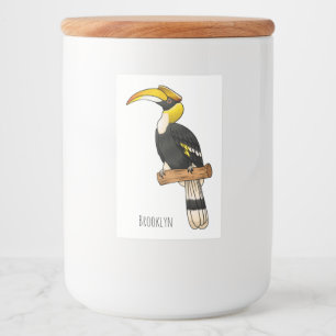 Great hornbill bird cartoon illustration  food label
