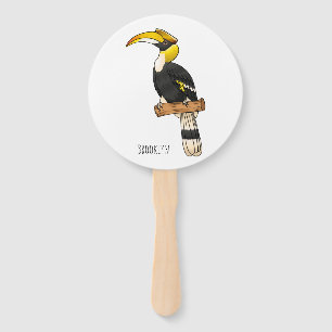 Great hornbill bird cartoon illustration  hand fan