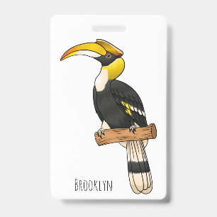 Great hornbill bird cartoon illustration ID badge