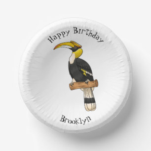 Great hornbill bird cartoon illustration  paper plate