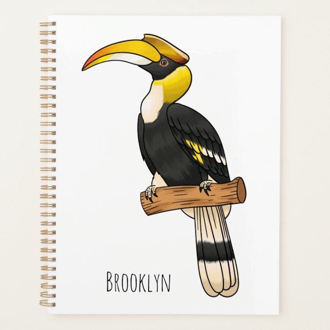 Great hornbill bird cartoon illustration planner (Front)