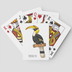 Great hornbill bird cartoon illustration  playing cards