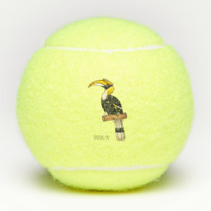 Great hornbill bird cartoon illustration   tennis balls