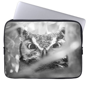 Great Horned Owl Black & White   Laptop Sleeve