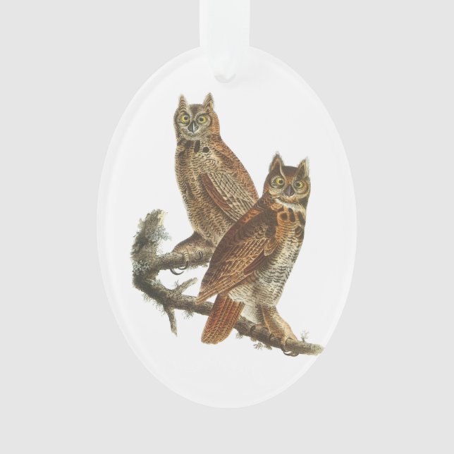 Great Horned Owl by Audubon Ornament (Front)