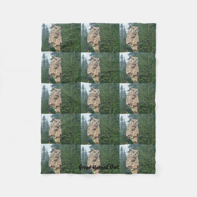 Great Horned Owl Fleece Blanket (Front)