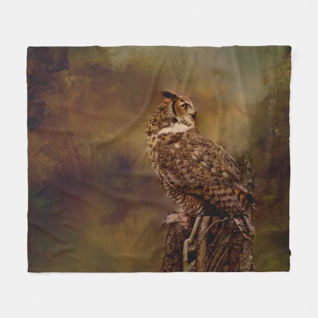 Great Horned Owl Fleece Blanket (Front (Horizontal))
