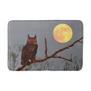 Great Horned Owl   Full Moon Bath Mat
