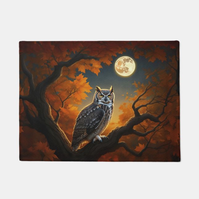 Great Horned Owl in Autumn Doormat (Front)