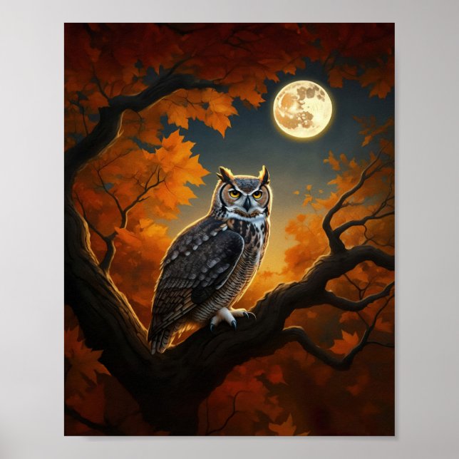 Great Horned Owl in Autumn Poster (Front)