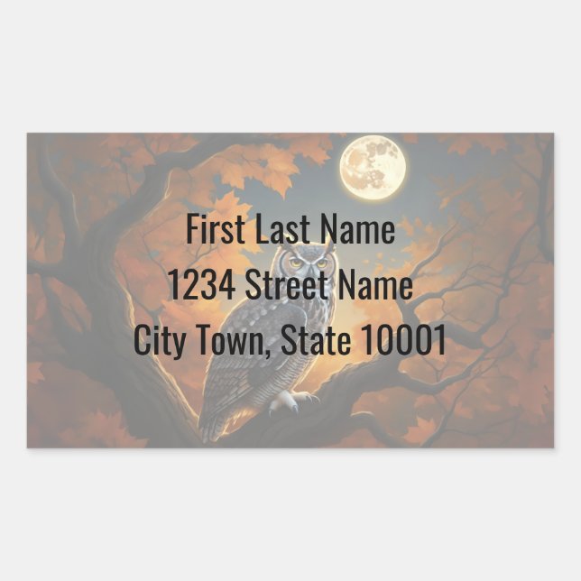 Great Horned Owl in Autumn Rectangular Sticker (Front)