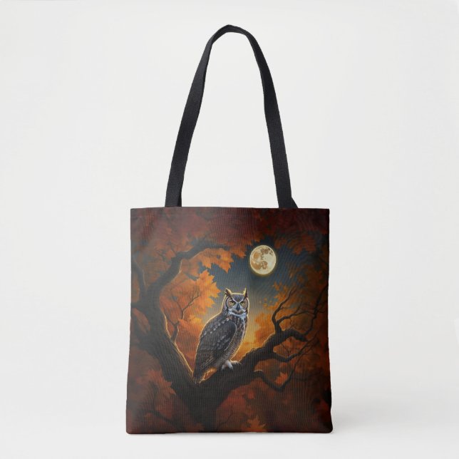Great Horned Owl in Autumn Tote Bag (Front)