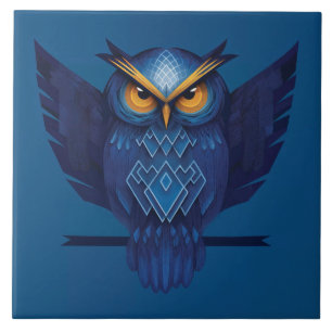 Great Horned Owl In Blue Tile