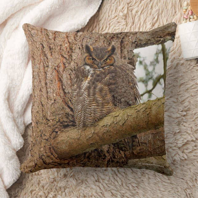 Great Horned Owl in the Douglas Fir Cushion (Blanket)
