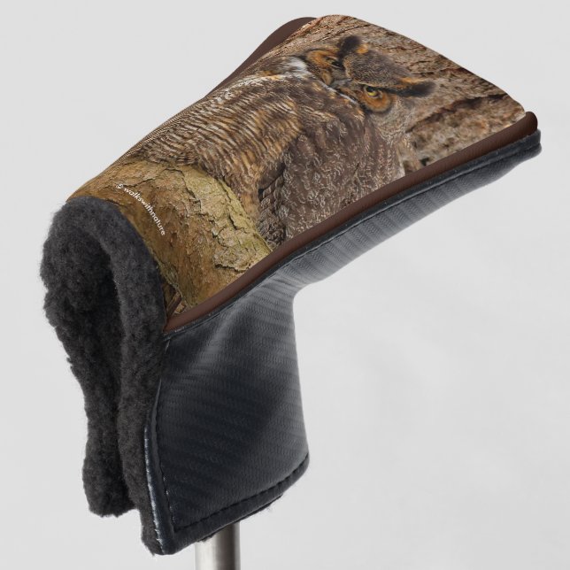 Great Horned Owl in the Douglas Fir Golf Head Cover (3/4 Front)