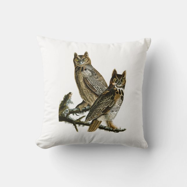 Great Horned Owl John Audubon Birds of America Cushion (Front)