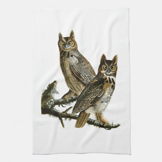 Great Horned Owl John Audubon Birds of America Tea Towel (Vertical)