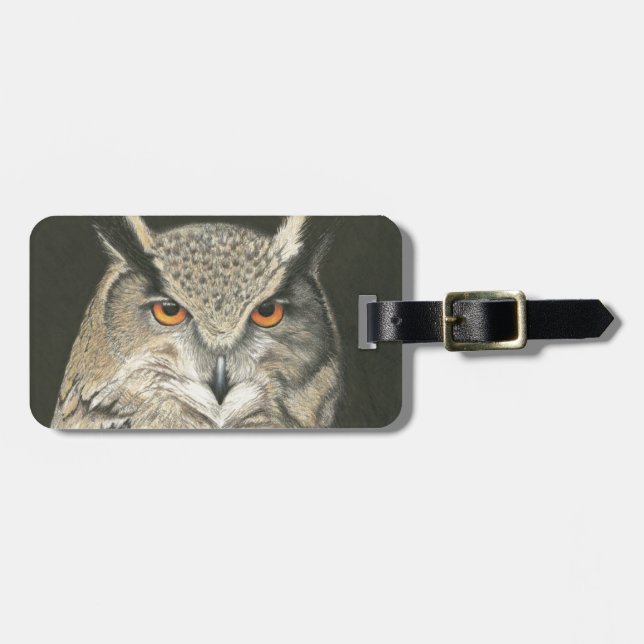 Great Horned Owl Luggage Tag (Front Horizontal)