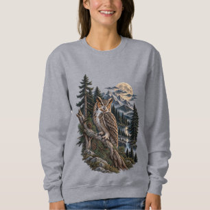 Great Horned Owl Moonlit Mountain Wilderness Sweatshirt