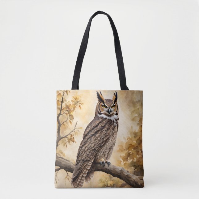 Great Horned Owl Perched in a Tree Tote Bag (Front)