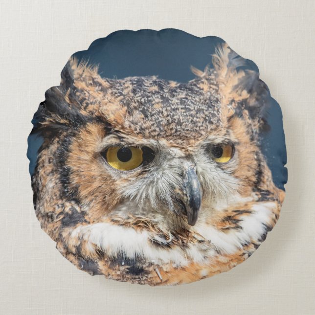 Great Horned Owl Portrait Round Cushion (Front)