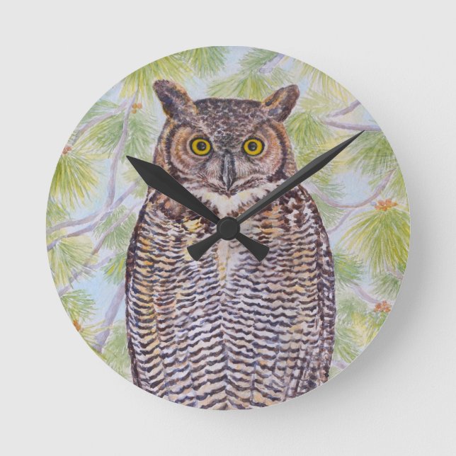 Great Horned Owl Round Clock (Front)