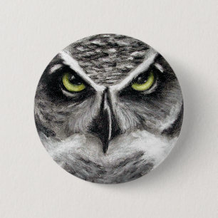 Great Horned Owl Tiger Owls Charcoal Drawing 6 Cm Round Badge