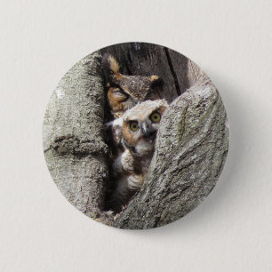Great Horned Owl with newborn 6 Cm Round Badge
