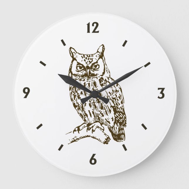 Great Horned Owl with Numbers Large Clock (Front)