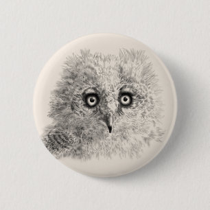 Great Horned Owlet Drawing 6 Cm Round Badge