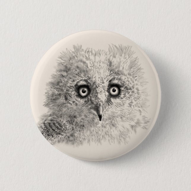 Great Horned Owlet Drawing 6 Cm Round Badge (Front)