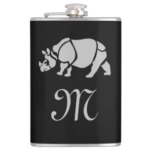 Great Indian Rhinoceros in a Stamp Style Hip Flask