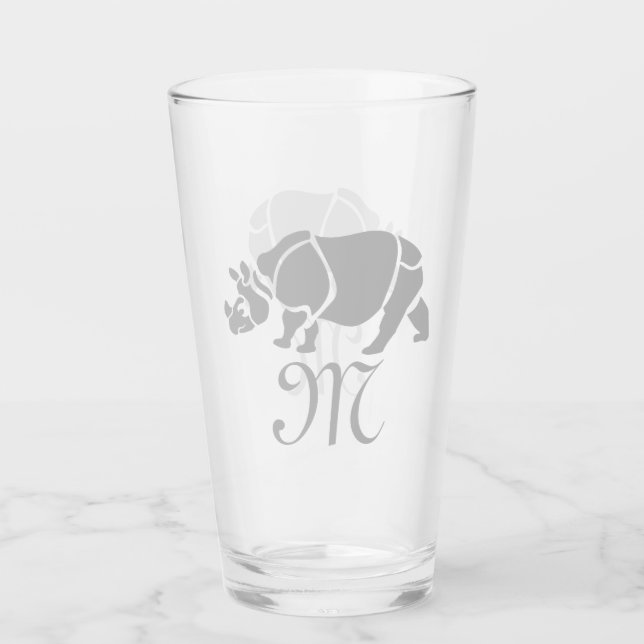 Great Indian Rhinoceros The Unicorn Rhino Monogram Glass (Front)