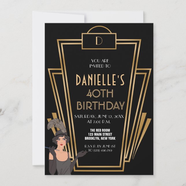 Great Inspired Art Deco Birthday Party Invitation (Front)