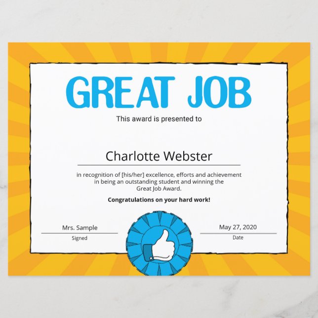 Great Job Certificate of Achievement PDF (Front)