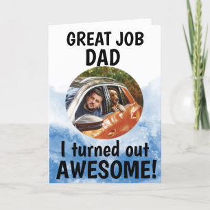 Great job Dad... Fathers Day Custom Photo Blue  Thank You Card